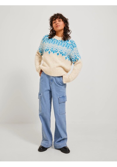 Jack&jones Jjxx Oversize Yuvarlak Yaka Kadın Kazak - Minimalist Tarz Kemik - Mavi Jack&jones Jjxx Oversize Yuvarlak Yaka Kadın Kazak - Minimalist Tarz Kemik - Mavi