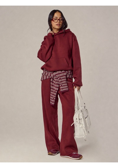 Macklin Unisex Kadın Erkek Stockholm Baskılı Oversize 3 Iplik Kapüşonlu Sweatshirt Ve Baggy Eşofman Altı Bordo