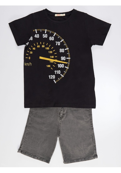 Fast Erkek Çocuk T-shirt Denim Şort Takım