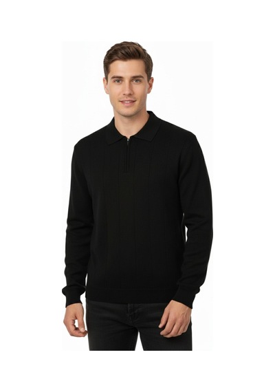 Dynamo Erkek Polo Yaka Fermuarlı Triko Kazak Regular Fit 7019 Bgl-st04922 Siyah