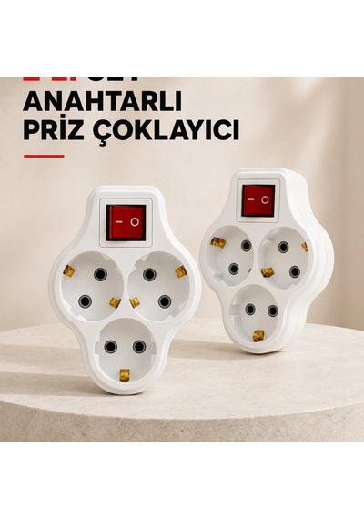Anahtarlı 3 Çıkışlı Priz Çoğaltıcı Ev Ofis İçin Kablosuz 2 Li Avantajlı Set Diğer
