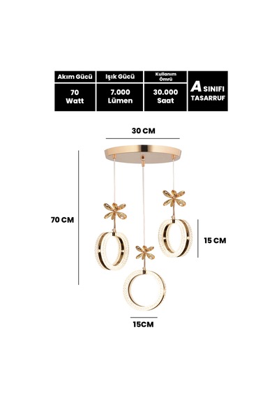 3 Renk Kumandalı 3 Lü Yüzük Led Avize Gold Kasa Modern Ledli Avize Gold - 850437193 Gold - 850437193 Gold