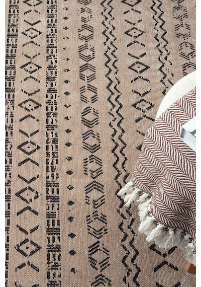 Gaia Bej Halı Yıkanabilir Kaymaz Taban Şönil Kilim Dokuma Pamuk Taban Kilim 10351 Bej