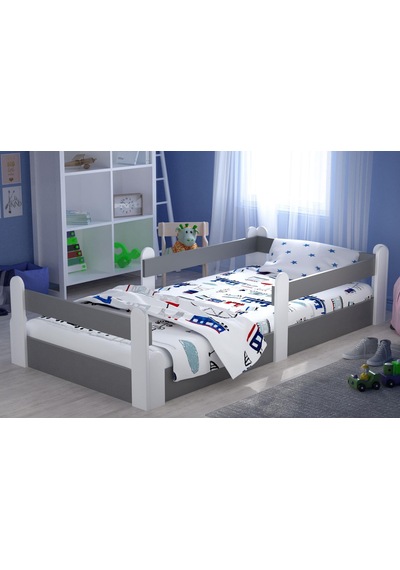 Tulipkids Montessori Karyola Beyaz-Antrasit 90x190 Yatak Uyumlu Oval Kesim Çocuk Yatağı Kids-317