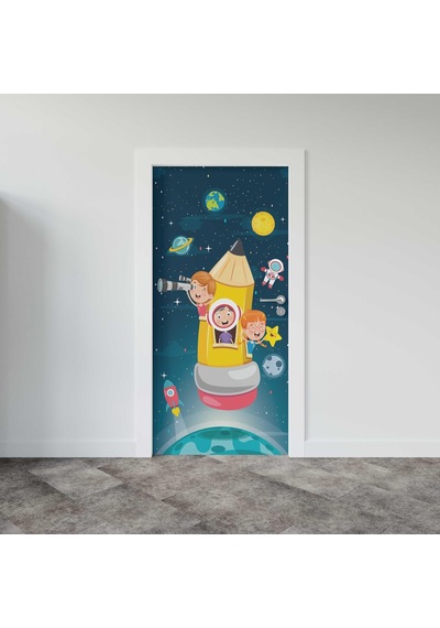 Kapı Giydirme Kapı Sticker Folyosu Uzay Çocuklar