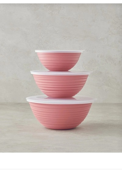 3 Parça Plastik Saklama Kabı Seti Kapaklı Pembe 1-2-3 Litre Pembe