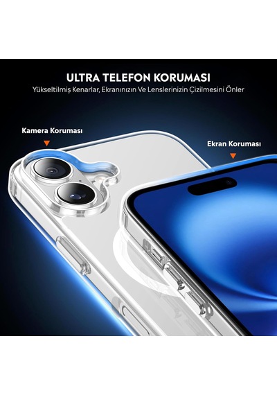 İphone 16 Plus Şeffaf Magsafe Uyumlu Kılıf Darbeye Dayanıklı Şeffaf Telefon Kılıfı Kamera Koruyucu İnce Ve Şık Tasarım Seffaf
