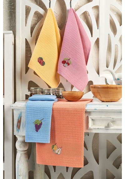 Eponj Home 6lı Kurulama Peçetesi Nakışlı 40x60 Meyve Pembe-lila