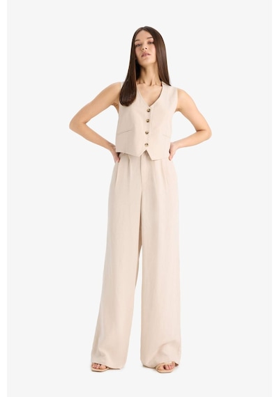 DeFacto Wide Leg Keten Karışımlı Pantolon Normal Bel Geniş Paça Cepli Fermuarlı Standart Boy E6210AX25SPBG286 DeFacto Wide Leg Keten Karışımlı Pantolon Normal Bel Geniş Paça Cepli Fermuarlı Standart Boy E6210AX25SPBG286
