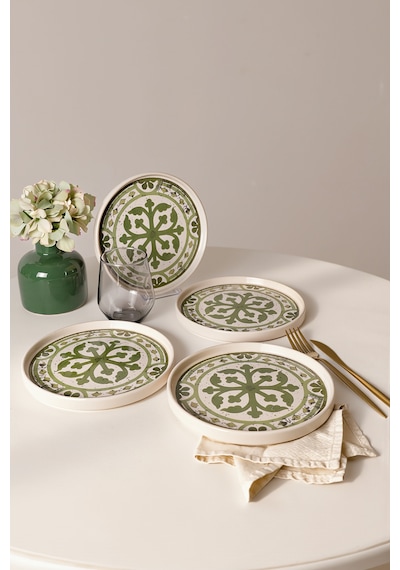 Keramika Timeless Green Stackable Pasta Tabağı 21 Cm 4 Adet 21974 Krem