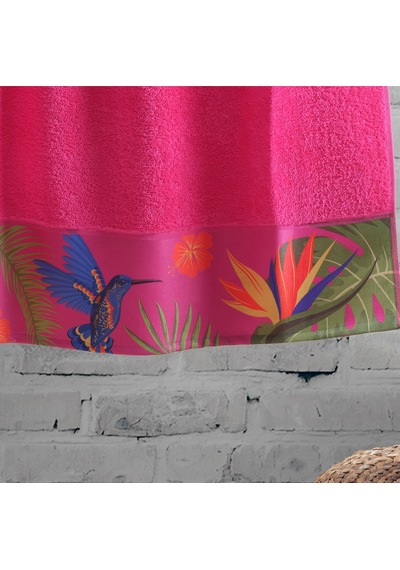 Pembe Plaj Havlusu %100 Pamuk Sertifikalı Tropik Desenli Havuz Havlusu Üstün Emici 75x150cm