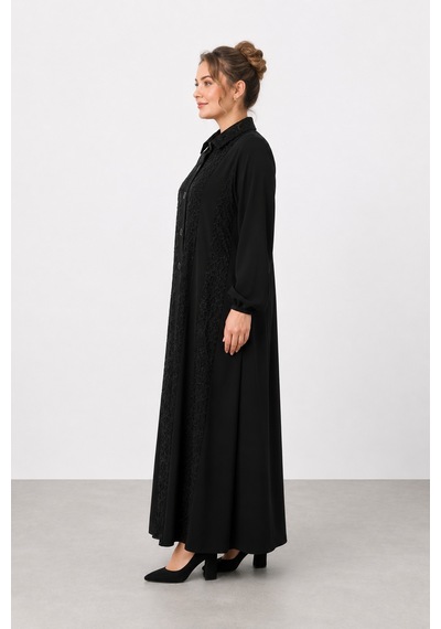 Bihan Store Kadın Düğmeli Tam Boy Elbise 4 Çıt Çıt Kapamalı Ve Lastikli Kol Uçlu Y26-25117 - Siyah Bihan Store Kadın Düğmeli Tam Boy Elbise 4 Çıt Çıt Kapamalı Ve Lastikli Kol Uçlu Y26-25117 - Siyah