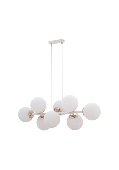 Cross 8'li Beyaz - Altın Modern Beyaz Glob Camlı Sarkıt Avize Oturma Odası Salon Mutfak Beyaz Beyaz