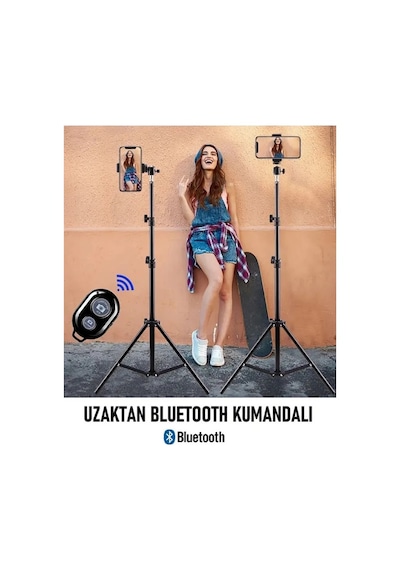 Bluetooth Kumandalı 210 Cm Tripod Telefon Tutuculu Selfie Çubuğu