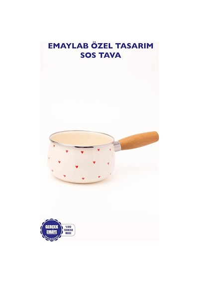 Cupid Ahşap Saplı Kalp Desenli Emaye Sos Tavası 16cm 1,3 Litre İndüksiyon Dahil Tüm Ocaklara Uygun Belirtilmemiş