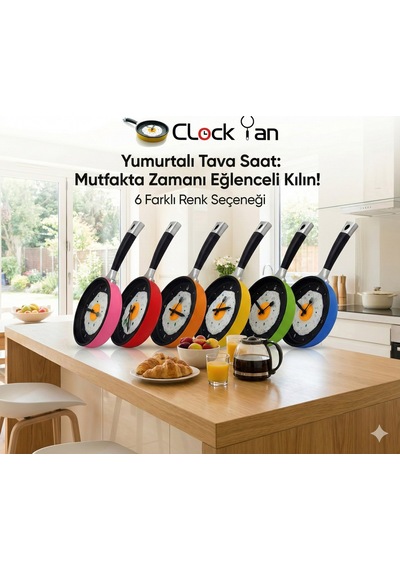 Dekoratif Yumurta Görünümlü Büyük Boy Tava Konseptli Duvar Saati Ev Hediyesi Farklı Hediye Şık Detay