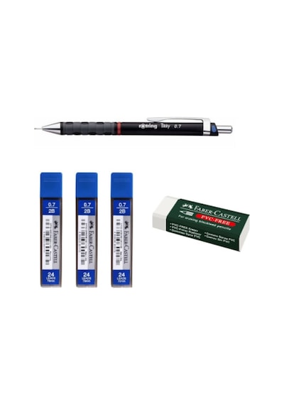 Tikky Versatil Kalem 0.7 Mm. 3 Adet Faber Castell 75 Mm 2b 0.7 Mm. 24'lü Tüp + Silgi Vişne Çürüğü