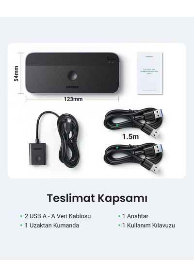 Ugreen Usb 3.0 2-in-4 Çift Ekran Paylaşımlı 5gbps 1xusbc, 4xusb-a Switch, 15705