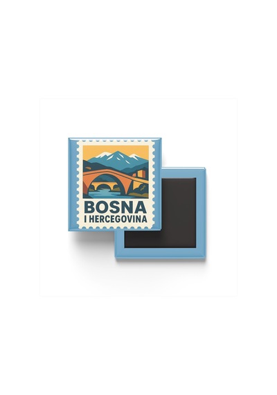Buzdolap Magneti Bosna-hersek Saraybosna Renkli Posta Pulu Temalı - 9x9 Cm