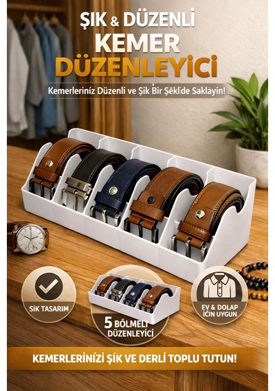 5 Bölmeli Kemer Çorap Takı Makyaj Organizeri Dolap Düzenleyici beyaz