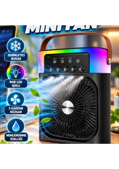 Taşınabilir Buharlı Mini Serinletici Fan Rgb Led Işıklı Usb Masaüstü Soğutucu