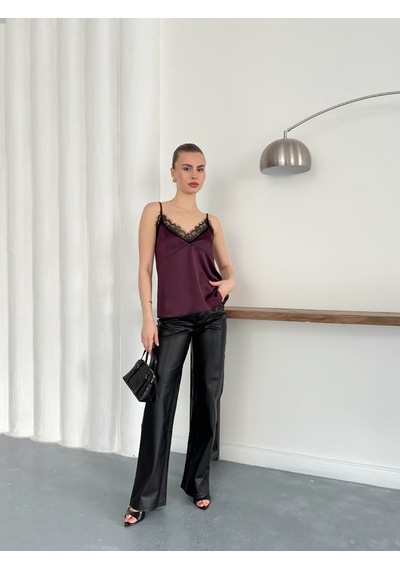 Verymoda Dantel Detaylı Saten Atlet - D2929 MÜRDÜM