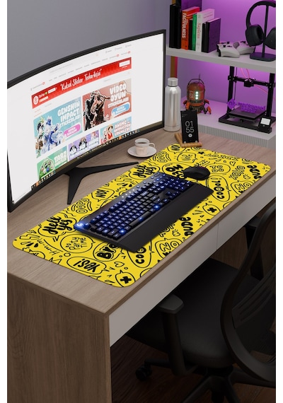 İllüstrasyon Kaymaz Dikişli Kauçuk Oyuncu Mousepad V1 - 90x40 Xxl Gaming Mouse Pad Fare Altlığı