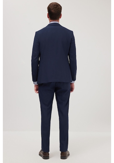 Tudors Erkek Slim Fit Mono Yaka Likralı Esnek Kumaş Lacivert Takım Elbise-41302