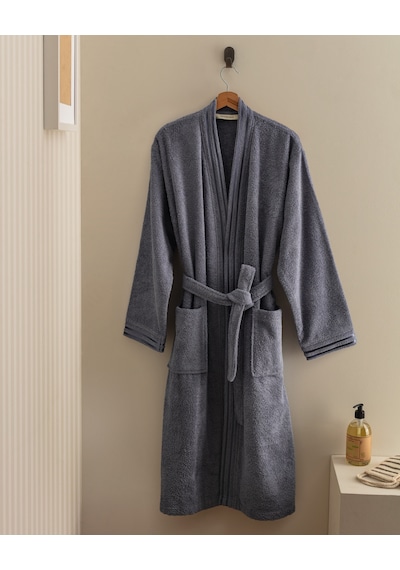 Madame Coco Maynor %100 Pamuk Floşlu Unisex Bornoz - Mavi 8684427305973 Çok Renkli