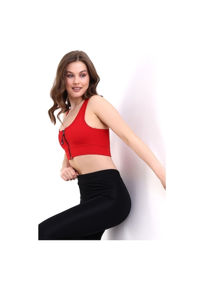 EMFURE Kırmızı Fermuarlı Spor Büstiyer - Sports Bra / Crop Destekli Spor Sütyeni Kırmızı