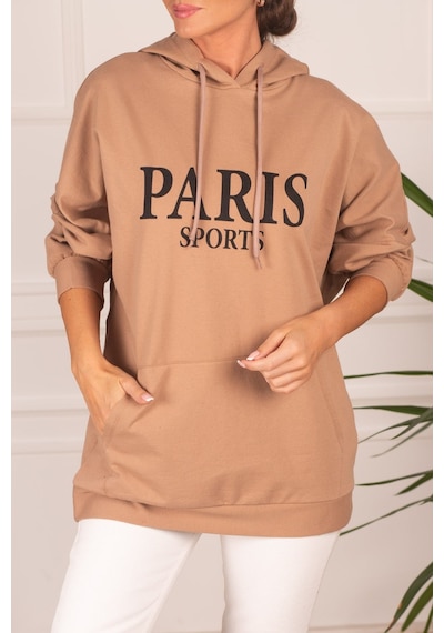 Armonika Kadın Vizon Önü Yazılı Kanguru Cepli Kapüşonlu Oversize Uzun Kol Sweatshirt Arm-24k024008 Armonika Kadın Vizon Önü Yazılı Kanguru Cepli Kapüşonlu Oversize Uzun Kol Sweatshirt Arm-24k024008