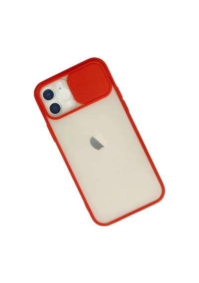 Apple İphone Uyumlu 12 Kılıf Palm Buzlu Kamera Sürgülü Silikon - Kırmızı Çok Renkli