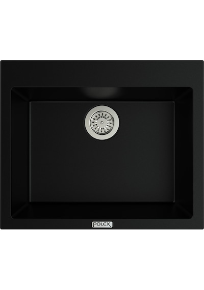 Polex Cristalüx Granit Evye P-X60 Siyah Tezgah Altı Ve Tezgah Üstü Kare Mutfak Evyesi 60x50 CM