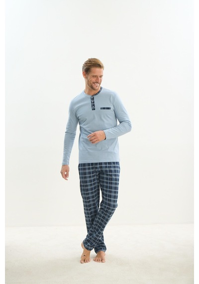 Sevim Erkek Uzun Kol Açık Mavi Pijama Takım C6t4n4o9 001