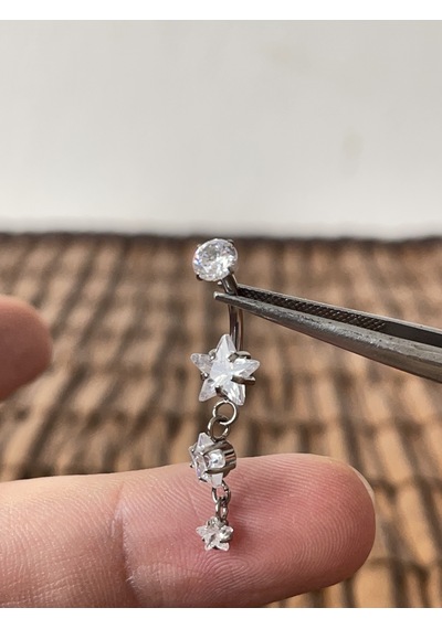 Yüksek Kalite G23 Titanium 3 Yıldız Sallantı Zirkon Titanyum Göbek Piercing Gümüş
