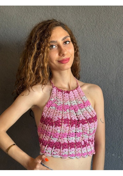 Gönülden Tasarım El Örgüsü Büstiyer Pembe