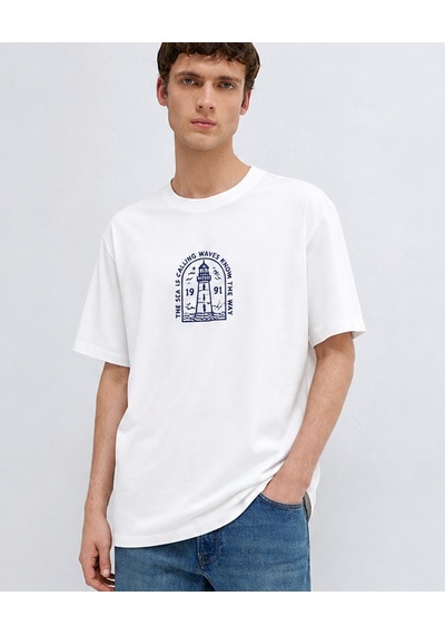 Mavi M0613283-620 Deniz Feneri Baskılı Tişört Erkek T-shirt Beyaz