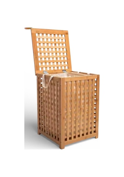 Bambu Çamaşırlık - Kirli Çamaşır Sepeti 45x45x62 Cm. Açık Kahverengi