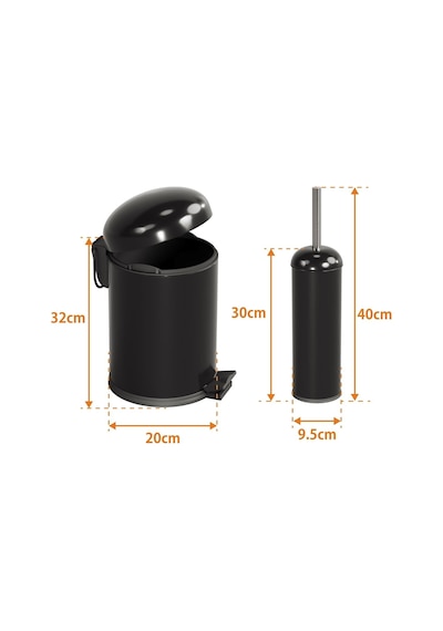 Aqua Bagno Smile Klozet Fırçası + Çöp Kovası 5 Lt -2 Parça Set, Mat Siyah Çok Renkli