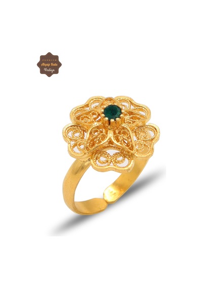 Zümrüt Taşlı Gül Model Kadın Gold Kaplama 925 Ayar Gümüş Telkari Üçlü Set 201025480 Altın