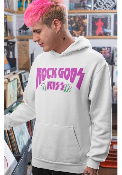 Sevbano Rock Gods Kiss Rock Metal Müzik Grubu Sırt Baskılı Unisex Oversiz beyaz