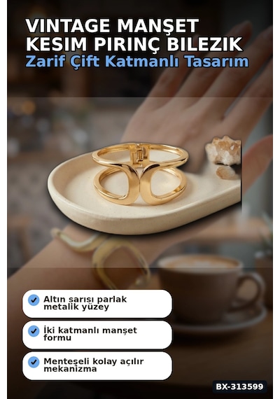 Vintage Manşet Kesim Pirinç Bilezik - Tekli Paket, Kadın Takı Aksesuarı Bx-313599 Çok Renkli