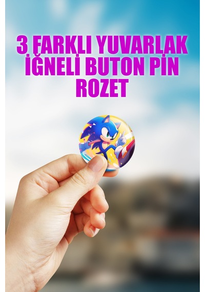 Sonic Video Oyun Çanta Süsü İğneli Buton Rozet Seti 3 Adet Üçlü