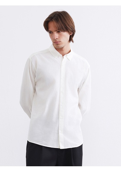 Lcw Vision Beyaz Regular Fit Keten Karışımlı Erkek Basic Gömlek