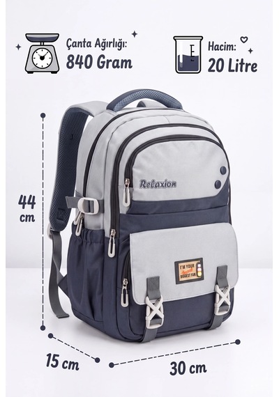 Vıatox Rlx-2461 Unisex Okul Sırt Çantası Öğrenci Günlük Seyahat Tatil Spor Yürüyüş Seyahat Gezi Kamp Günlük Gri
