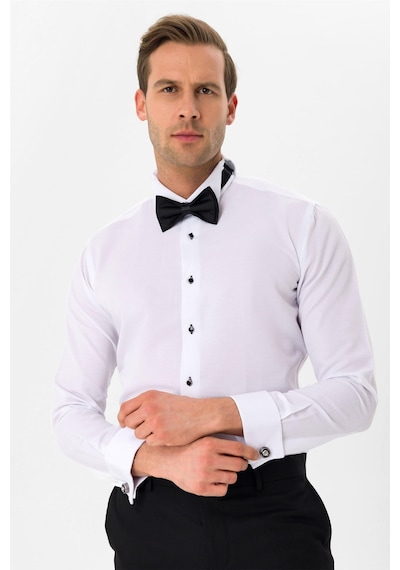 Süvari Siyah Slim Fit Düz Ata Yaka Gömlek