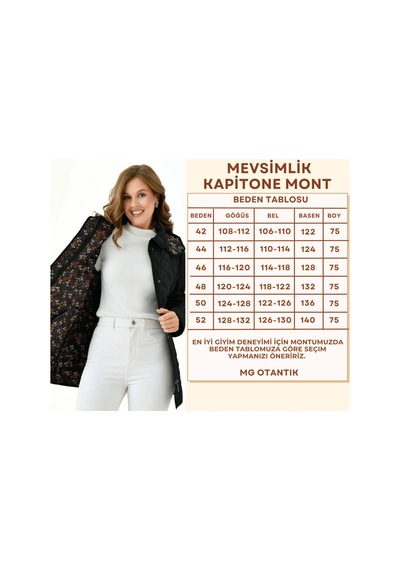 Mg Otantik Kadın Büyük Beden Kapüşonlu İçi Desenli Fermuarlı Çıtçıtlı Kapitone Kaban Mont Siyah