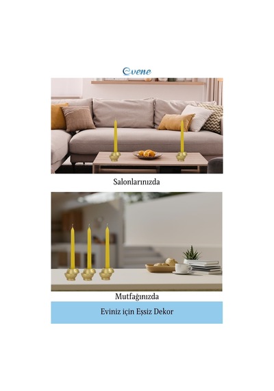 Mumluk Şamdan 3 Adet Tealight Ve İnce Mum Uyumlu Kesik Model - Altın