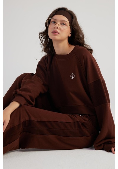 Holly Lolly Bisiklet Yaka Şardonsuz Crop Cali Sweatshirt Kahve
