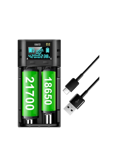 I-gen Lıı-400 Akıllı Li-ıon Pil Şarj Cihazı, Type-c Girişli, Lcd Ekranlı, 2 Slot Şarj, Li-ıon & Ni-mh Uyumlu 18650 / 21700 / Aa / Aaa